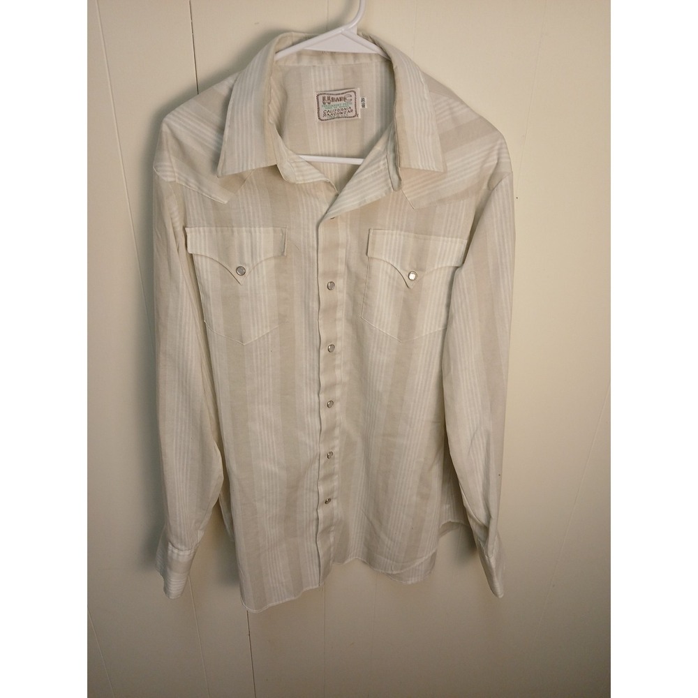 Vintage H Bar C California‎ Ranchwear Western Pearl Snap 16.5/35 White Striped!!